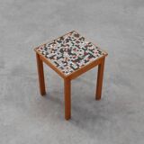 Vintage side table in pine wood tiled with mosaic, Belgium 1950s
