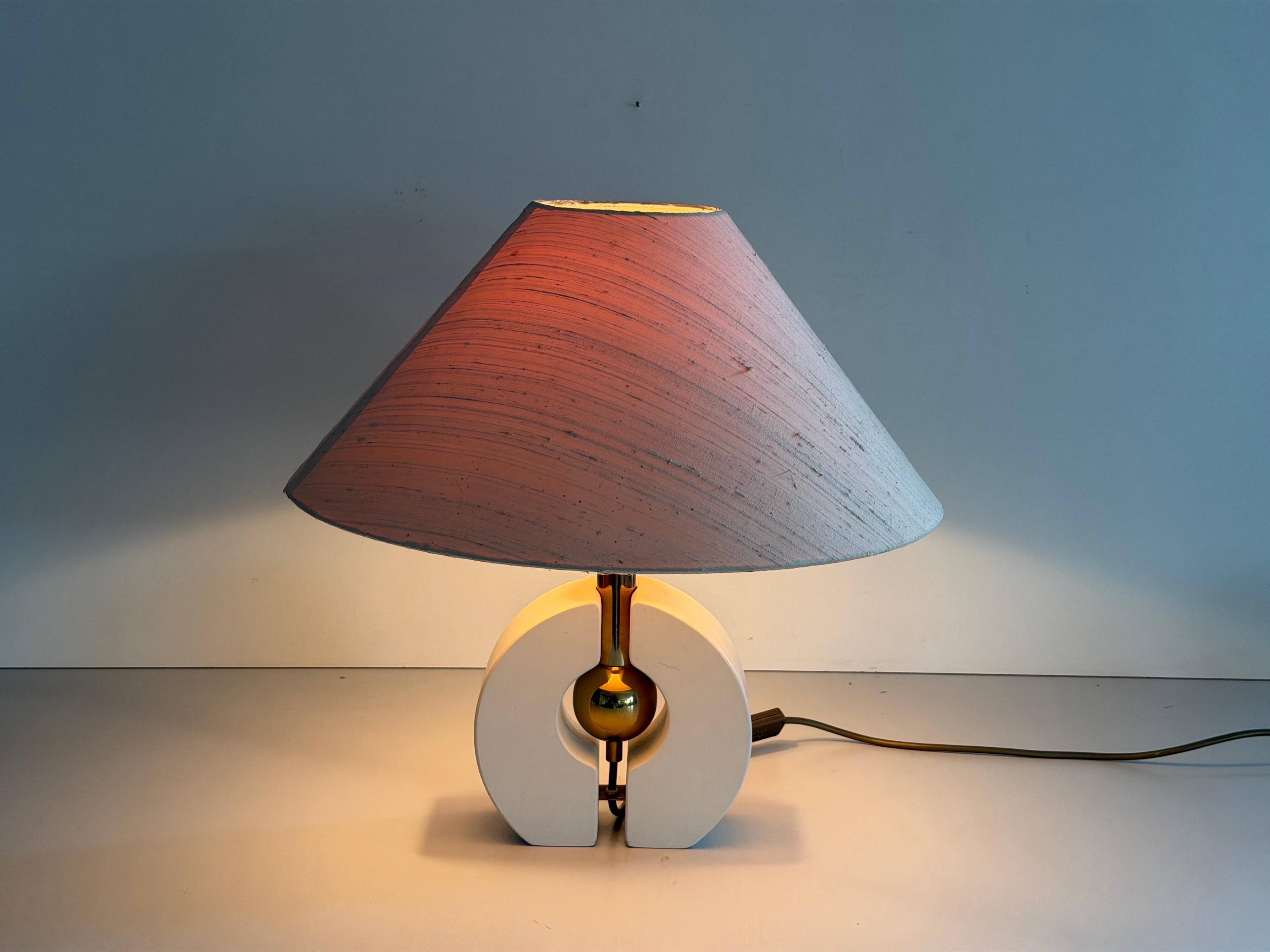 Wooden table lamp with fabric shade by Schröder & Co. Leuchten, 1960, Germany.