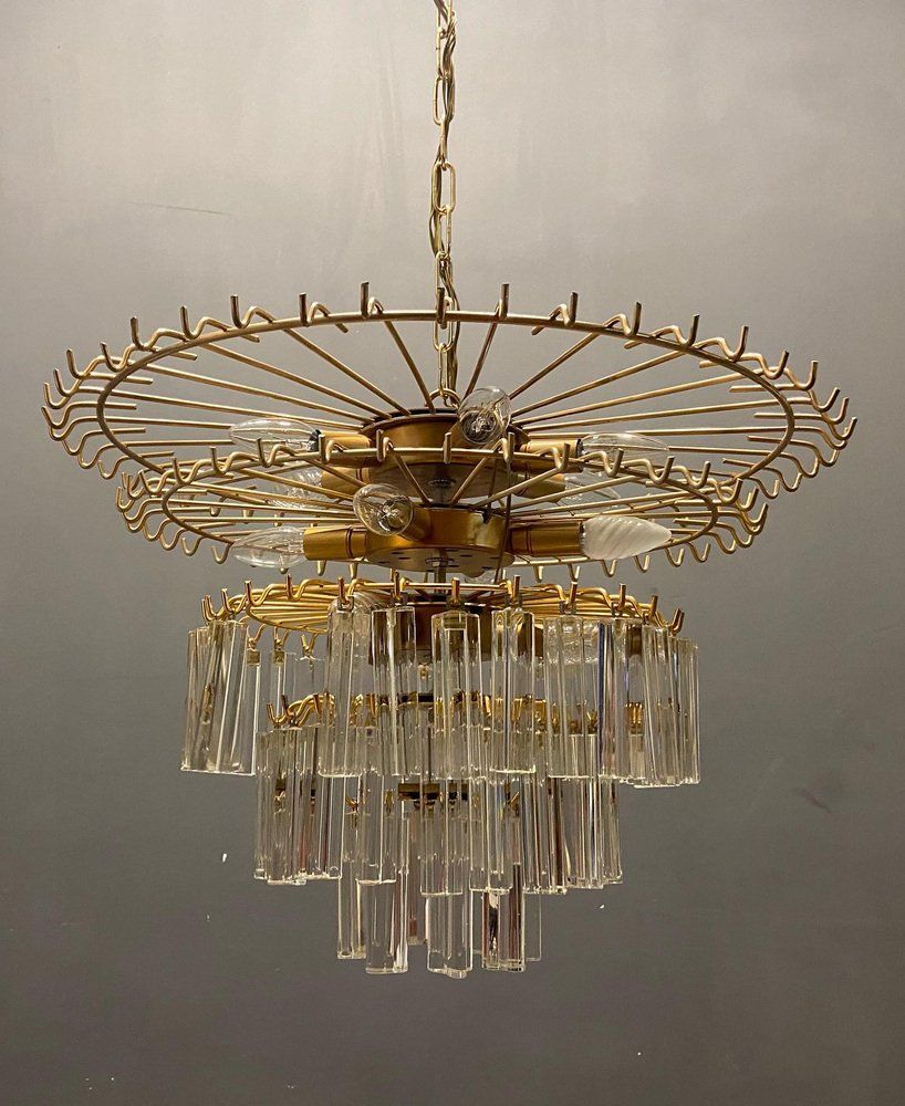 Italian murano glass prism triedri chandelier from venini