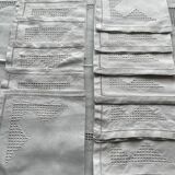 Nappe fil brodée main Art déco et 12 serviettes