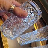 Set of three long drink glasses in pressed glass with a diamond pattern, 1960.