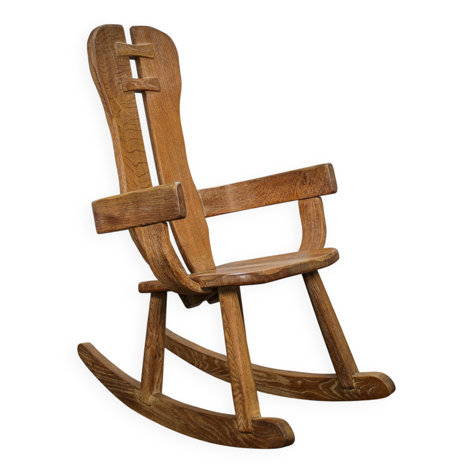 Brutalist Oak Rocking Chair by De Puydt, 1970s
