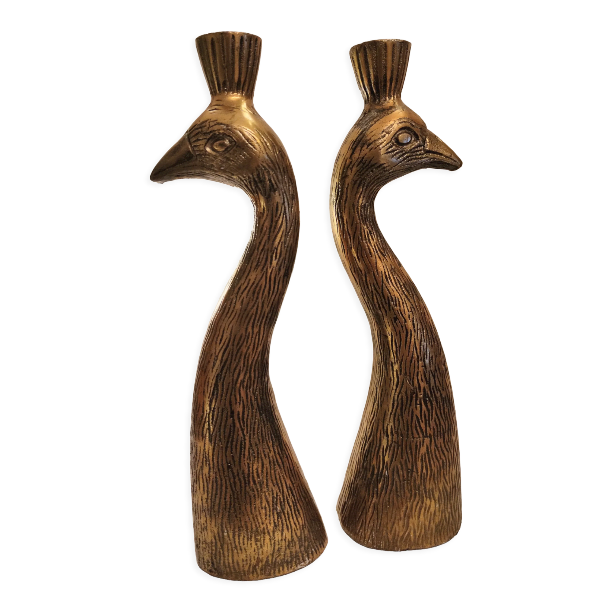 Golden candle holder art deco style peacock head