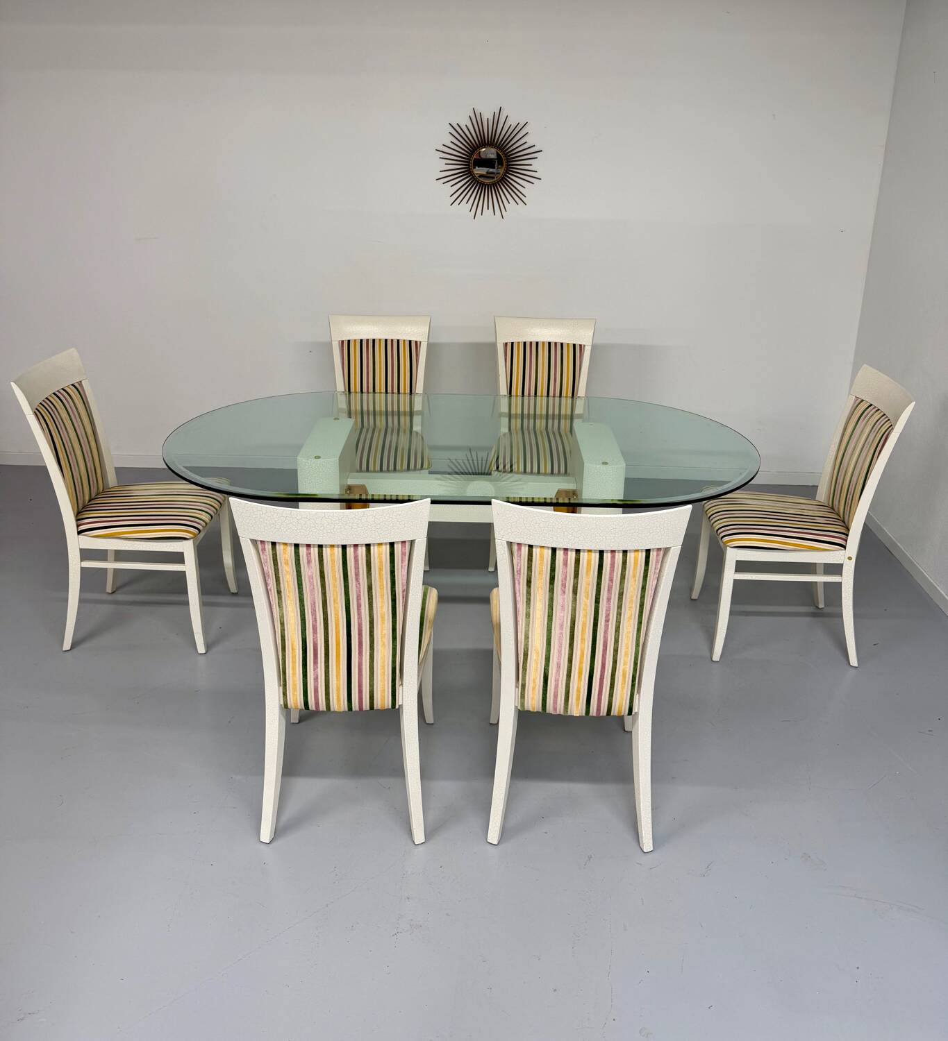 Thonet designer glass dining table with crackled lacquer finish, 1980s vintage