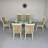 Thonet designer glass dining table with crackled lacquer finish, 1980s vintage