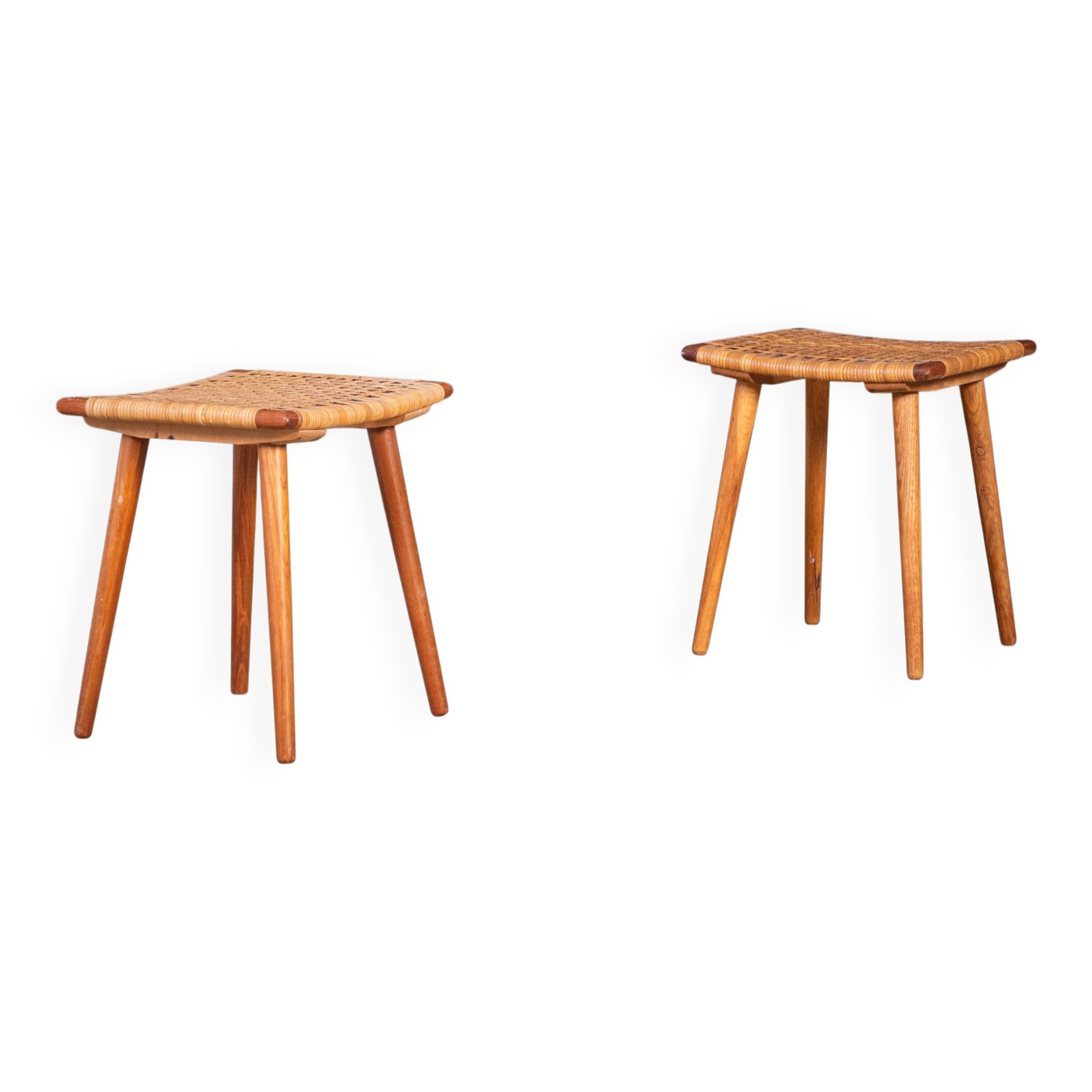 Teak Stools with Caning, 1960s, Set of 2