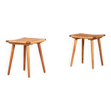 Tabourets en Teck avec Cannes, 1960s, Set de 2