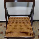 Set of 4 vintage 1970s folding chairs in wood and caning