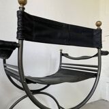 Pair of leather “curule” emperor armchairs