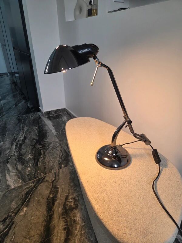 Vintage retro black chrome design lamp from the space age 80s.