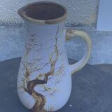 Vase, enameled ceramic jug, chiseled tree motif, west germany vintage 1970, numbered 3047