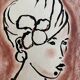 Signed painting in Indian ink and pastel, female portrait “study with a curl”