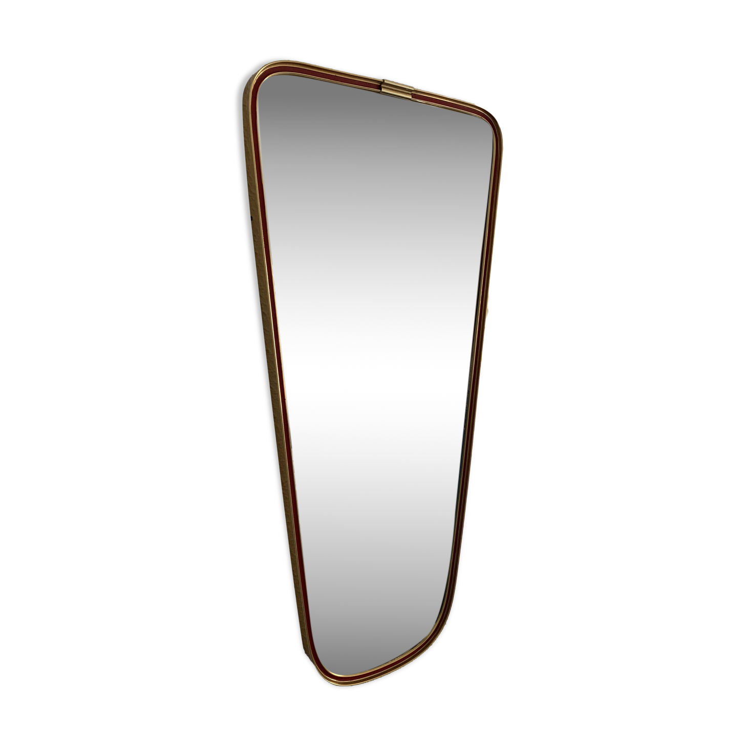 Miroir vintage 1960 rétroviseur asymétrique forme libre doré rouge - 71 x 3