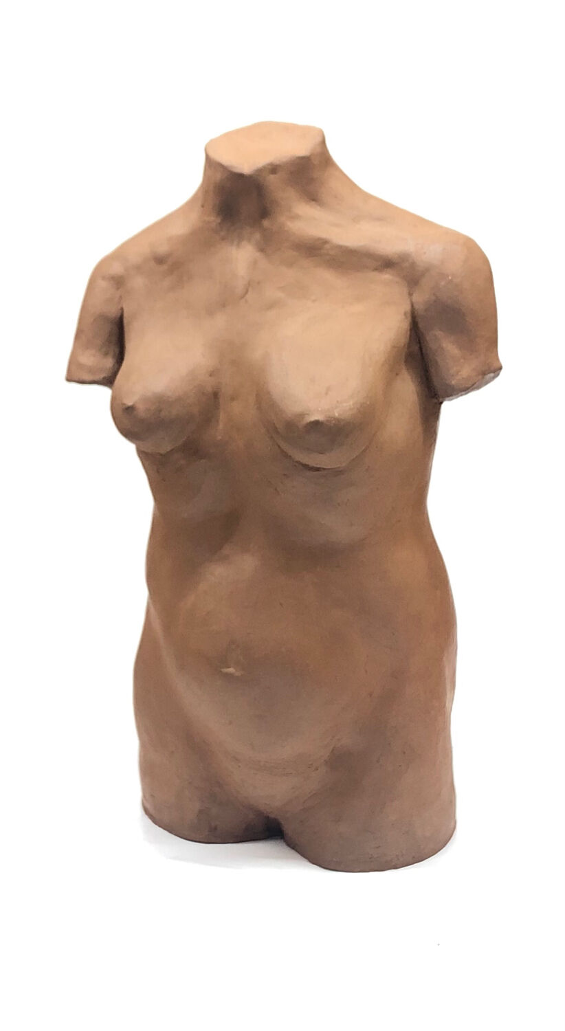 School bust of a female body in red clay terracotta