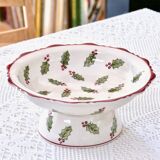 Large hand painted earthenware footed bowl Christmas decor