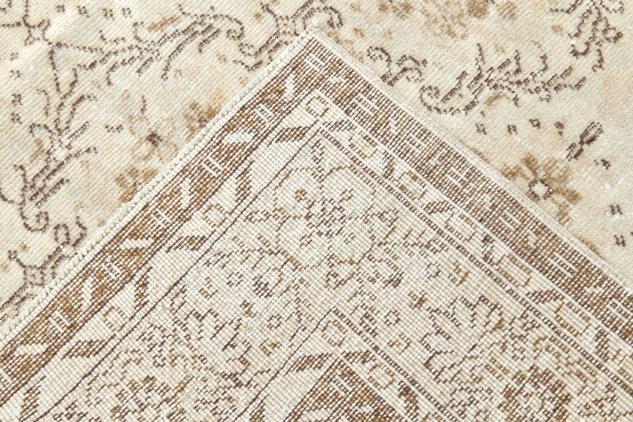 Vintage All-Over Floral Beige & Brown Turkish Rug, 212x317Cm