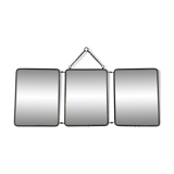 Ancient barber mirror, tryptic brass mount 60x24cm