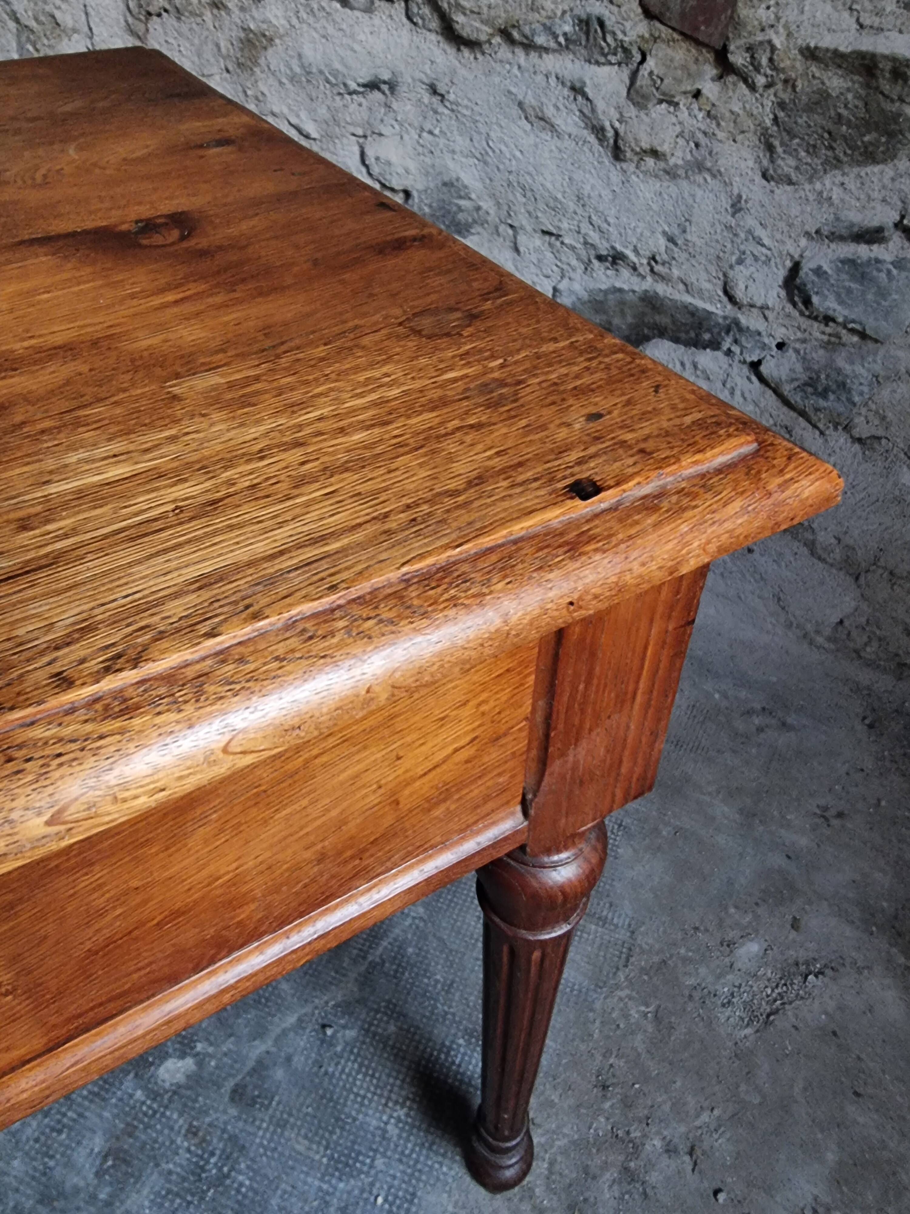 Antique oak writing table with drawer, French side table, console, solid oak desk, circa 1930–1950.