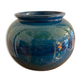Bitossi ceramic blue green ball vase, Aldo Londi