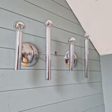 Pair of Space Age wall sconces in chrome metal, 1970.