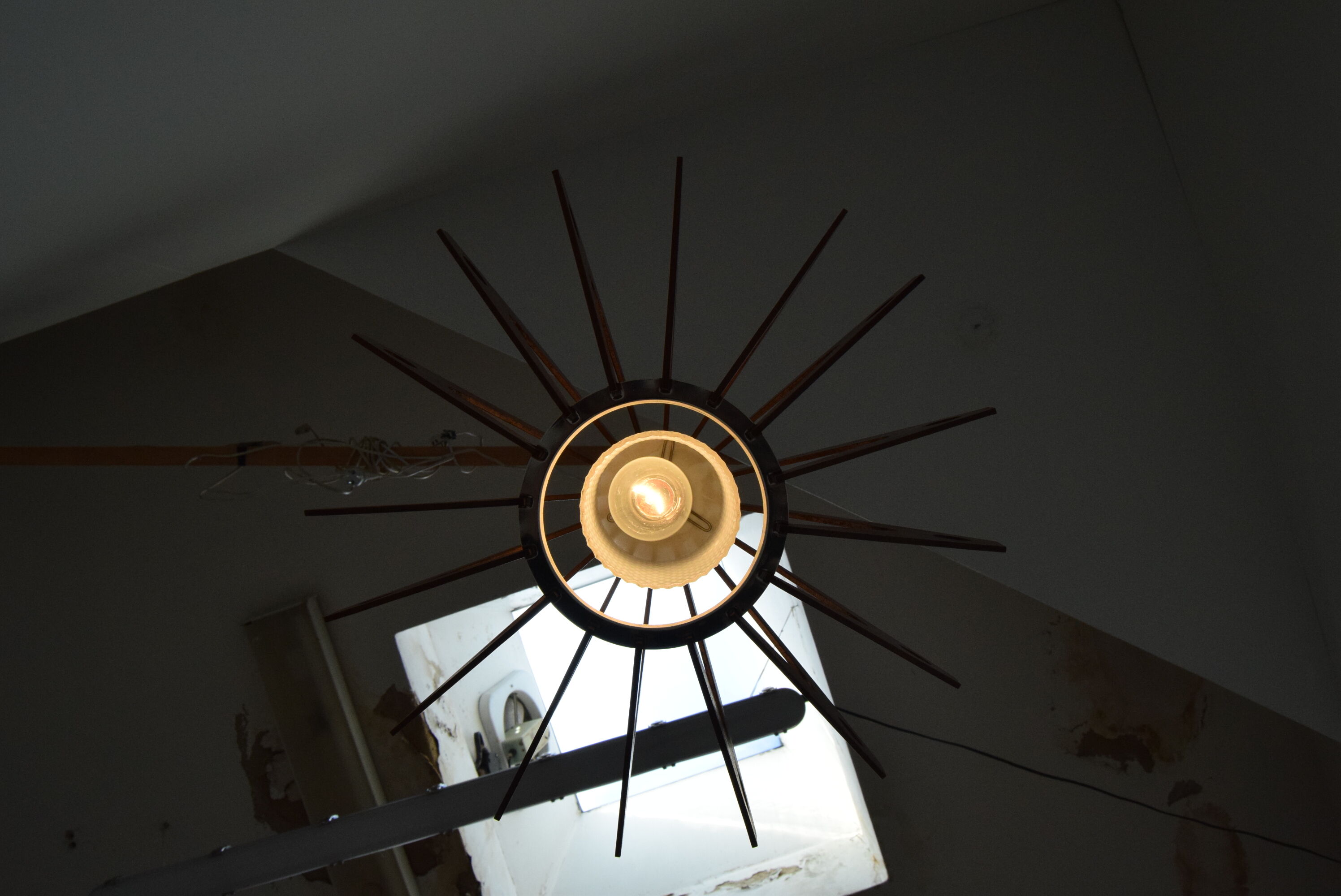 Mid-century wood pendant/drevo humpolec,czechoslovakia,1970's