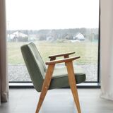 Fauteuil vintage vert l'olive bouclé model 366