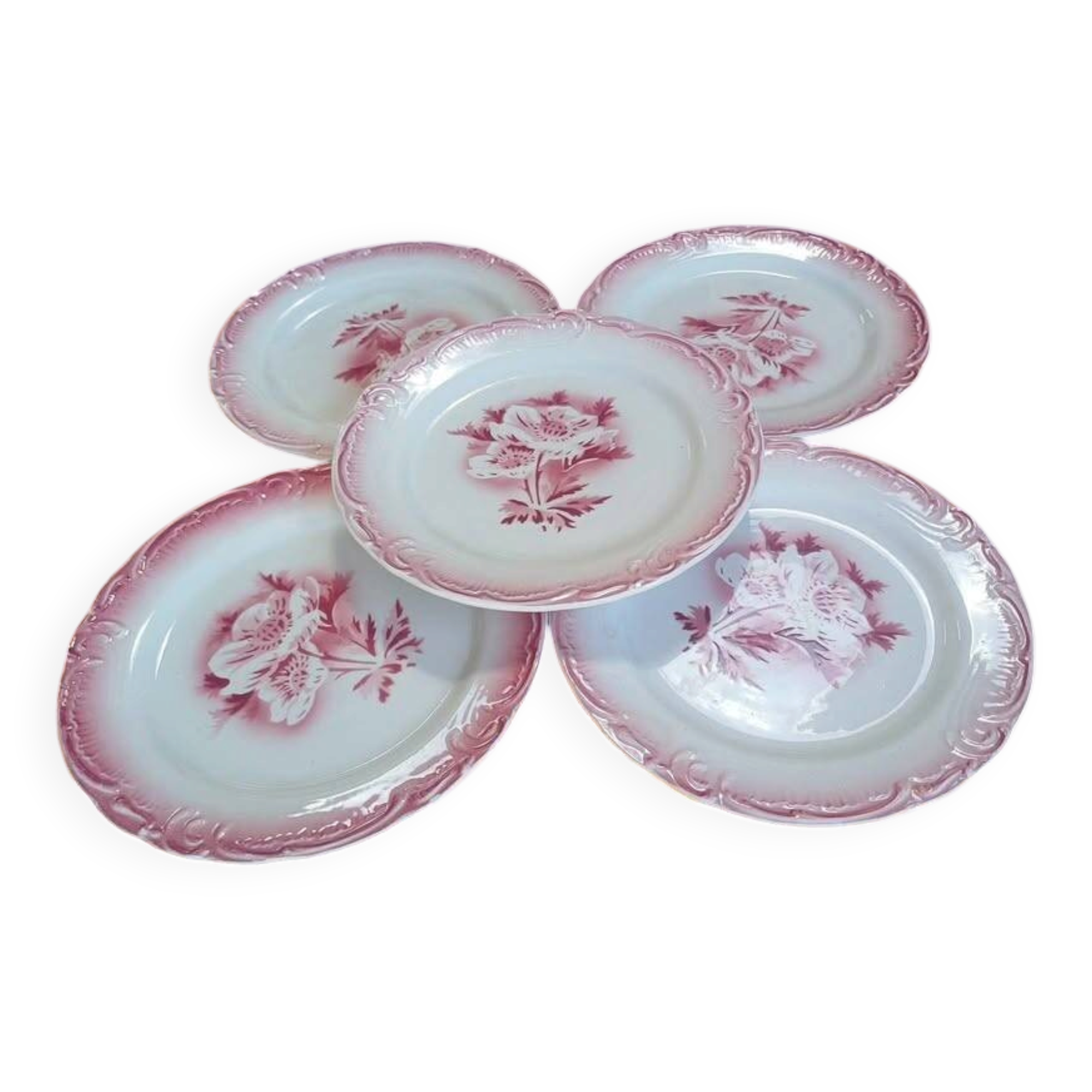 Lot of 5 antique opaque porcelain plates.