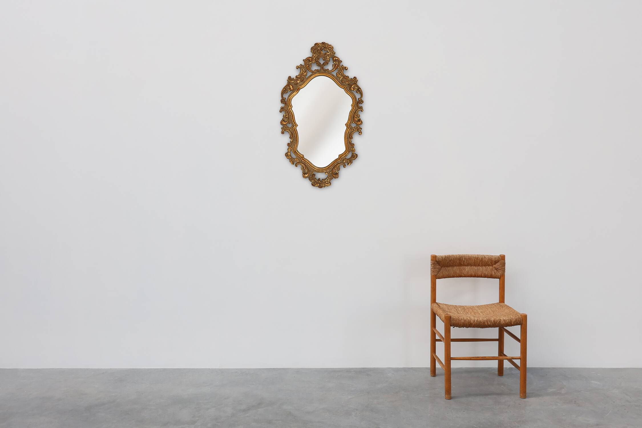 Belgian Baroque Gold Framed Oval Mirror, 1950s