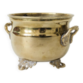 Vintage brass cache-pot on legs with handles