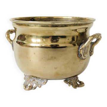 Cache-pot vintage en laiton sur pieds avec anses