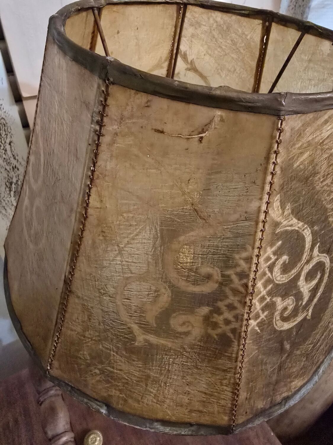 Antique lampshade in leather