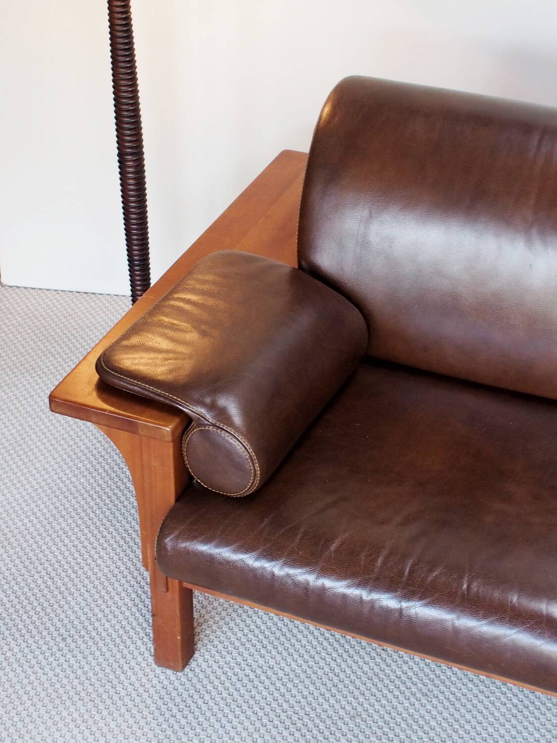 Wood and leather sofa