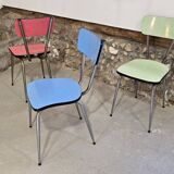 3 pink, green, blue Formica chairs