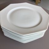 Set of 6 dessert plates in white Limoges porcelain octagonal shape