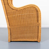 Fauteuil lounge vintage en osier design italien