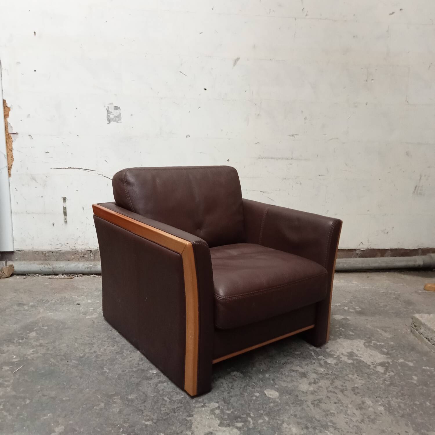 Wood and leather club chair