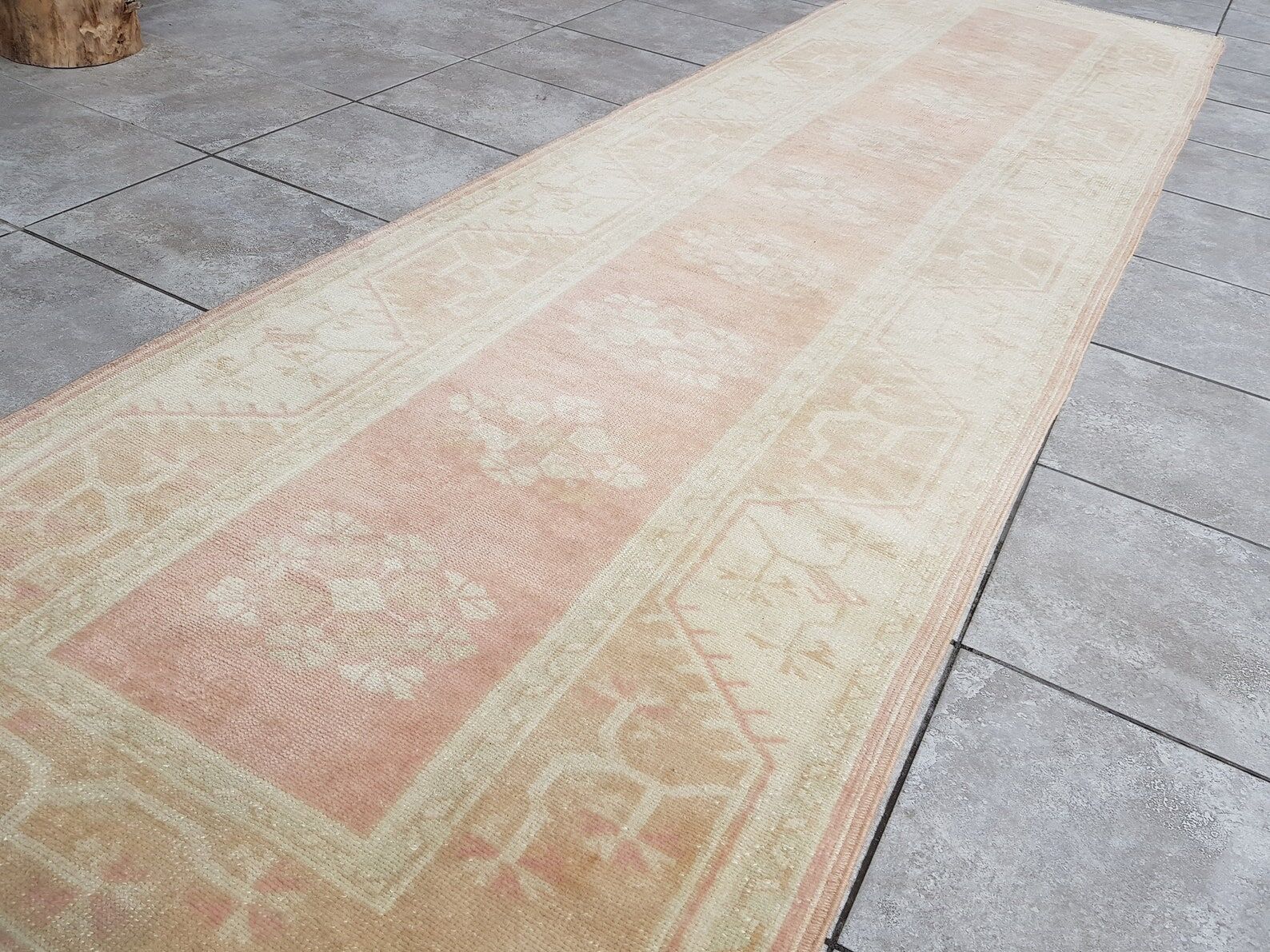 Turkish oushak runner, vintage hallway rug