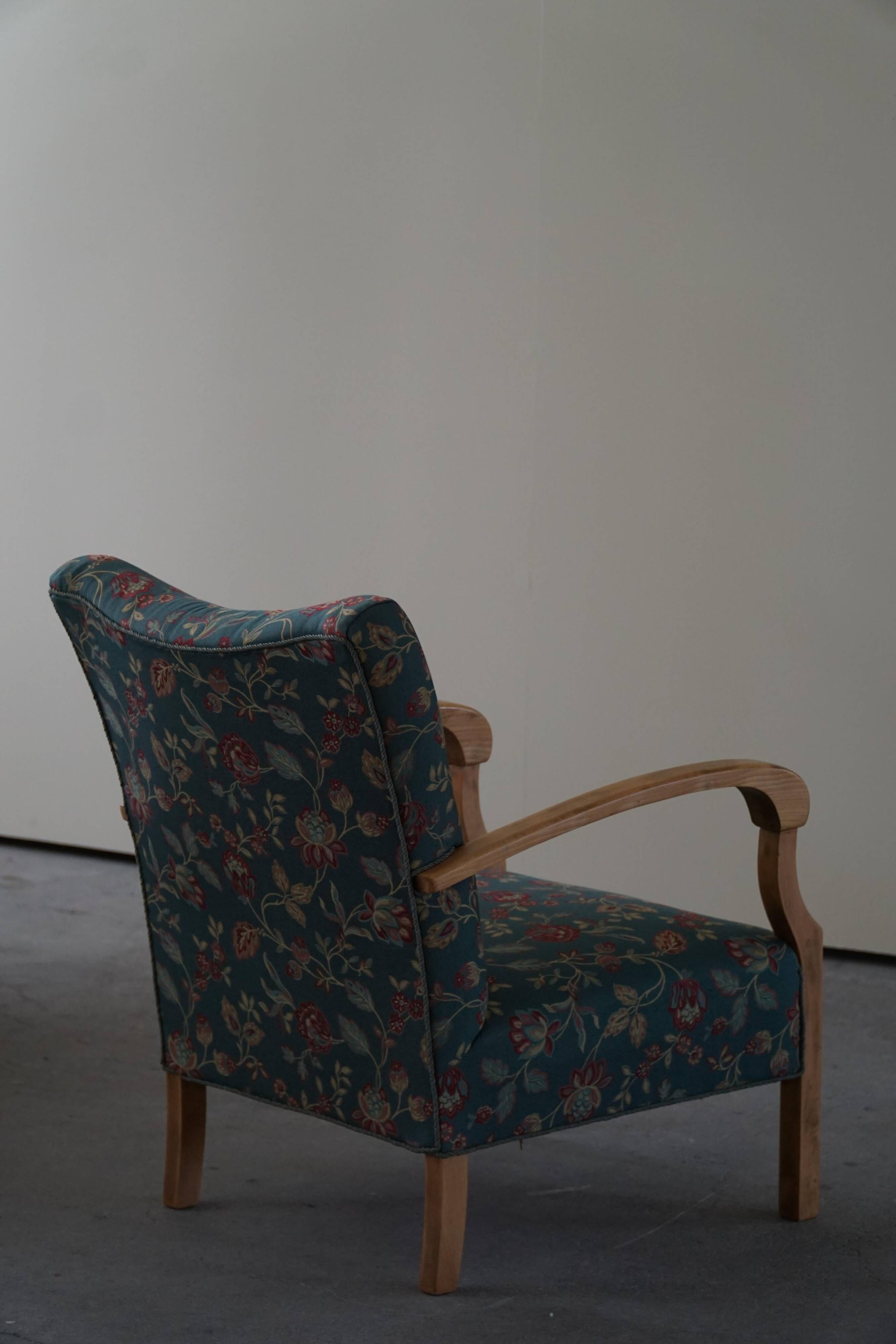 Danish mid-century modern, pair of beech armchairs with original fabric, 1960s.