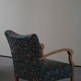 Danish mid-century modern, pair of beech armchairs with original fabric, 1960s.