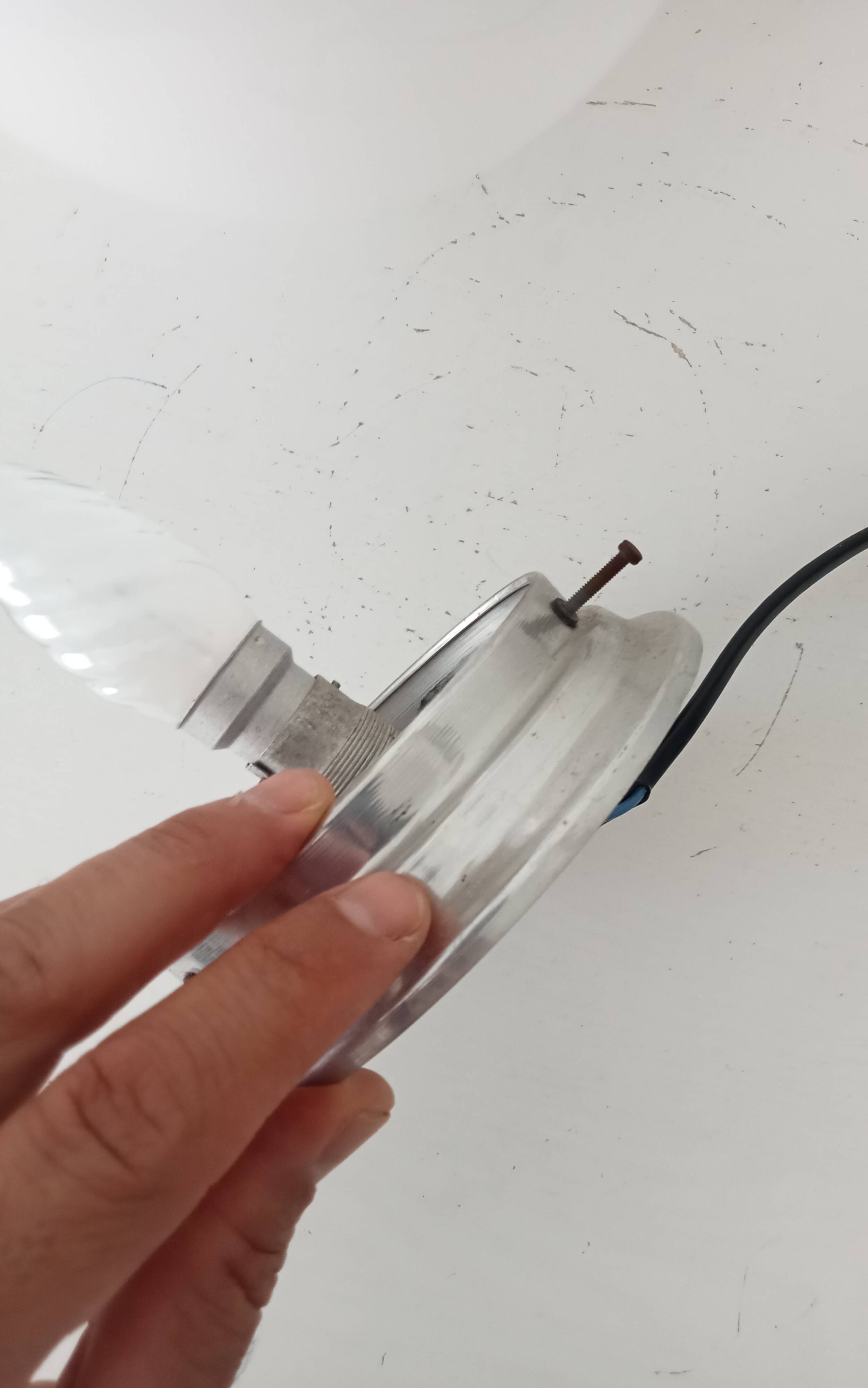 Vintage opaline and aluminium ceiling light from the 1950s.