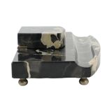 Art deco inkwell desk set black veined marble inkwell pen holder 20cm