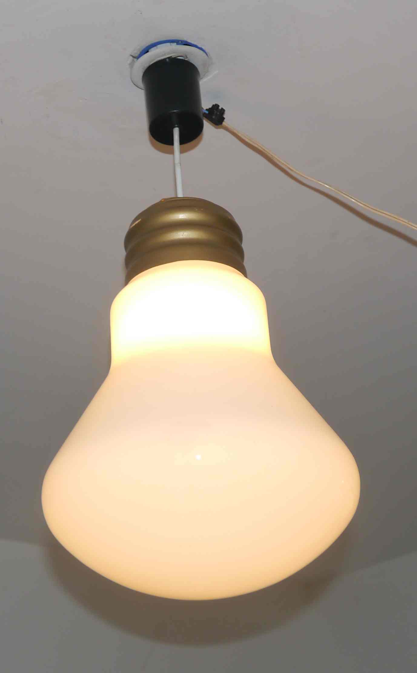Large vintage opaline pendant lamp in the shape of an S bulb