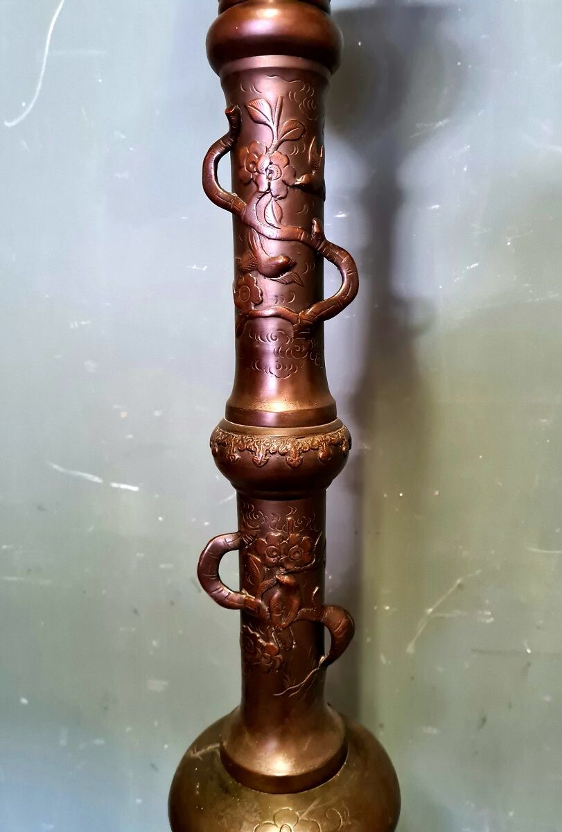Lampadaire japonais en bronze Meji Période