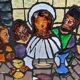 Large stained glass window the last supper circa 1960 - raw glass blocks - h 119 x l 161 cm