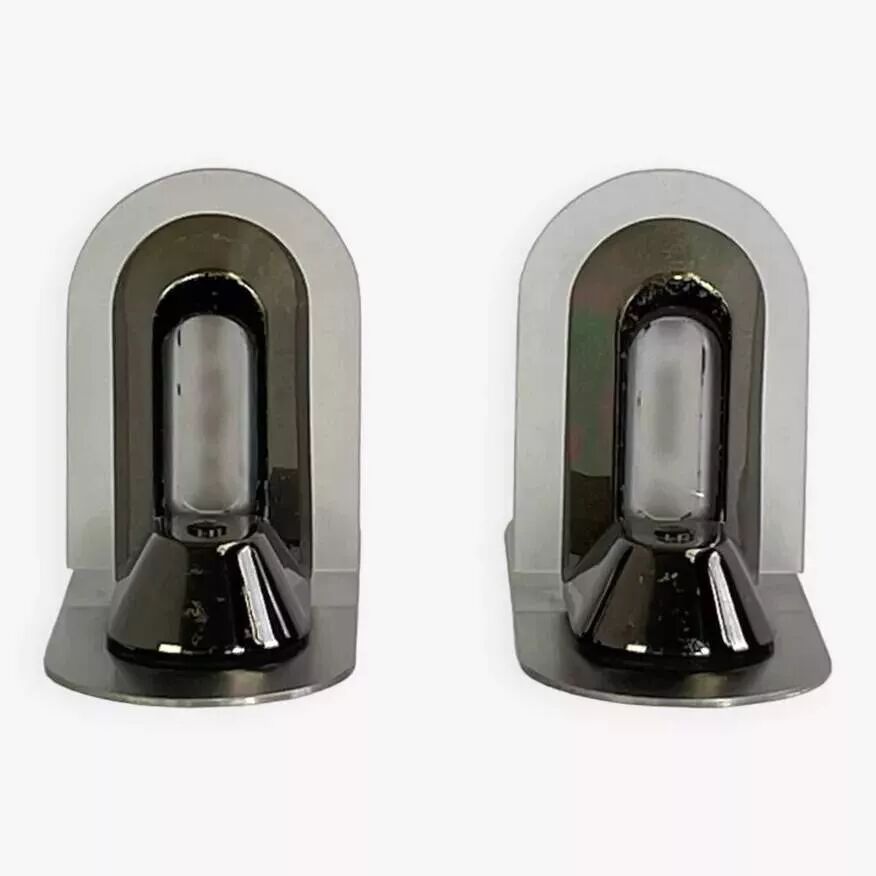 Pair of vintage stainless steel and glass wall lights
