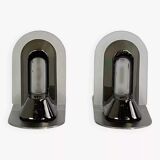 Pair of vintage stainless steel and glass wall lights
