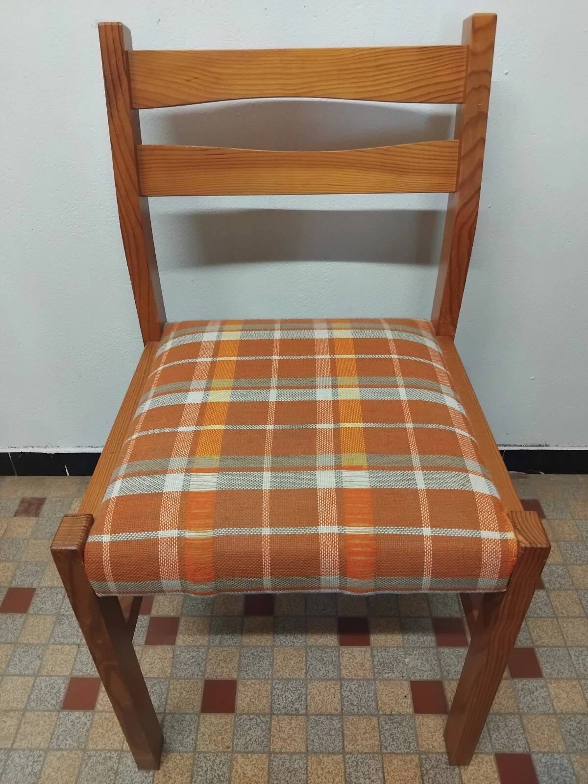 Pair of Vintage Wooden / Orange Fabric Chairs