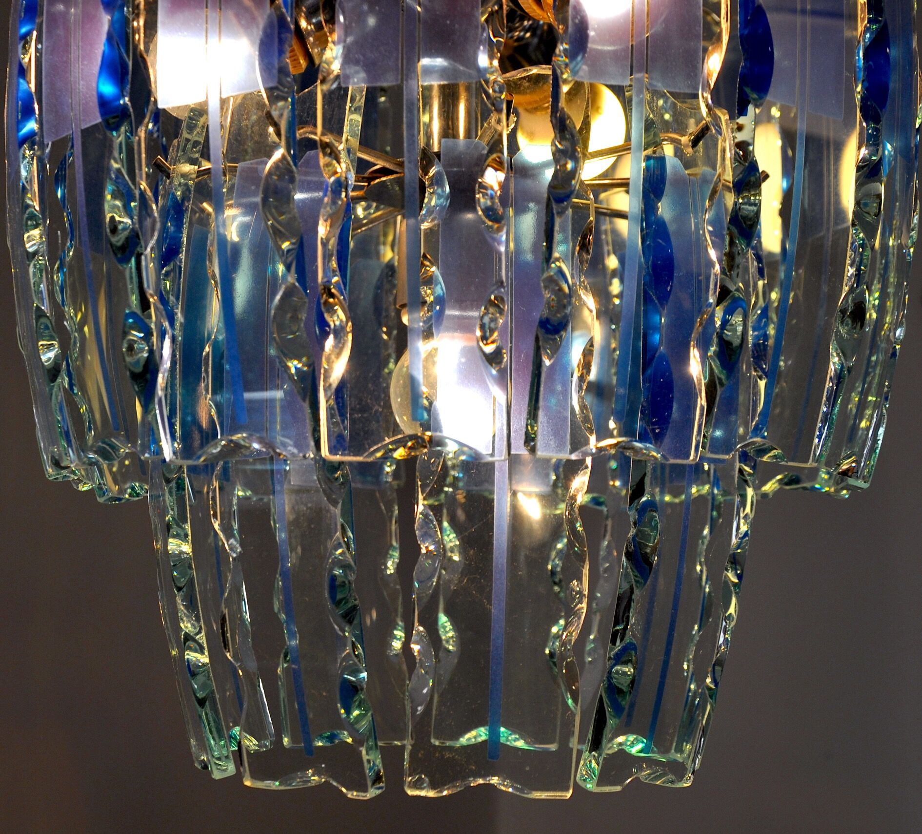 Zero Quattro chandelier, murano blue cut glass, Italy, 1970