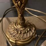 1960s Louis XV/rockery style bronze lamp with original pleated lampshade