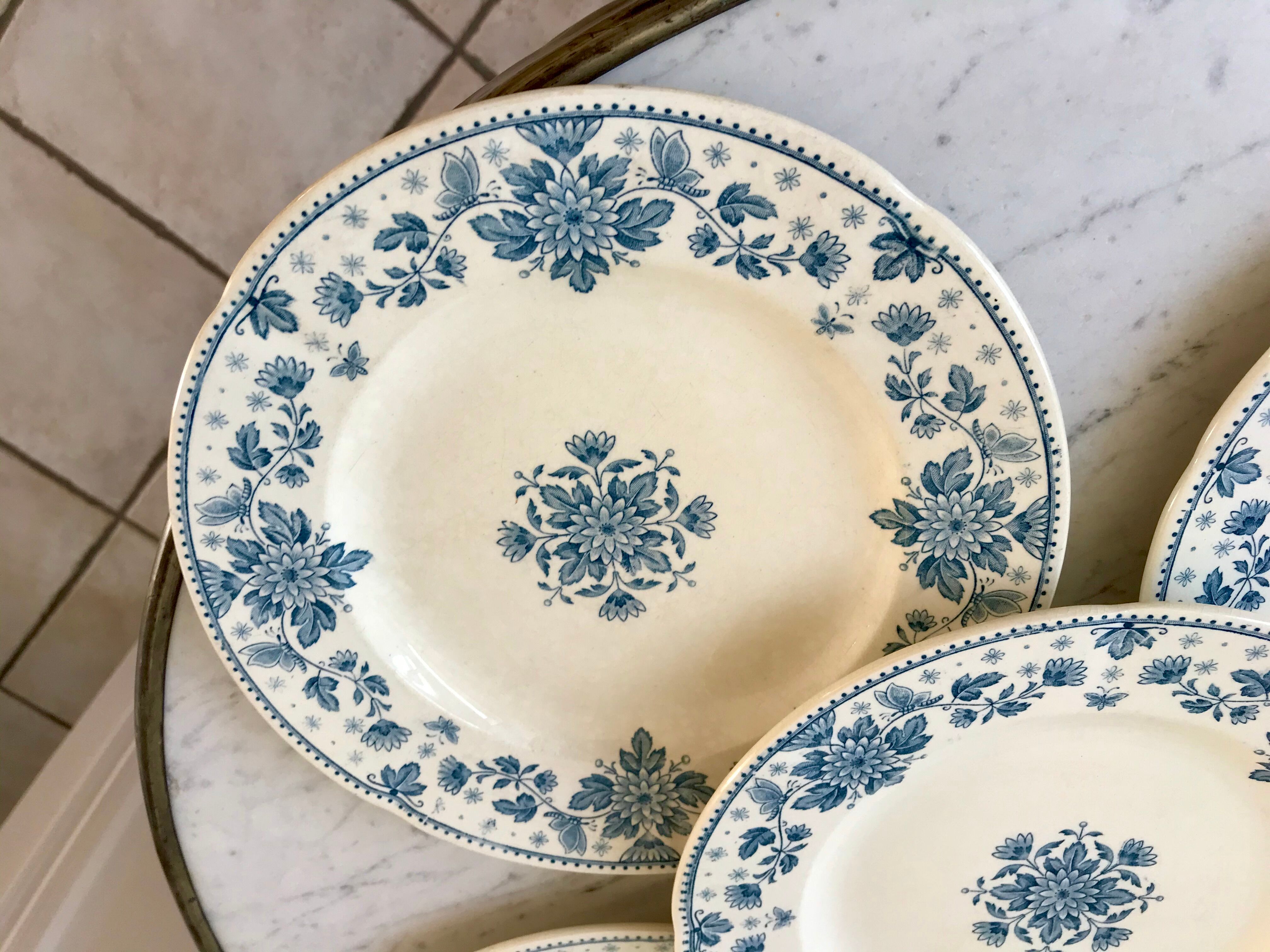 5 flat plates Terre de Fer Sarreguemines model "Estrèes" XIXth